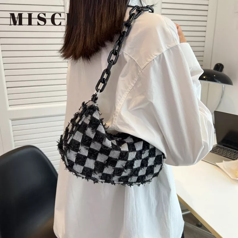 MISCHA Túi Xách Denim Dây Đeo Bản Rộng Thời Trang Cho Nữ