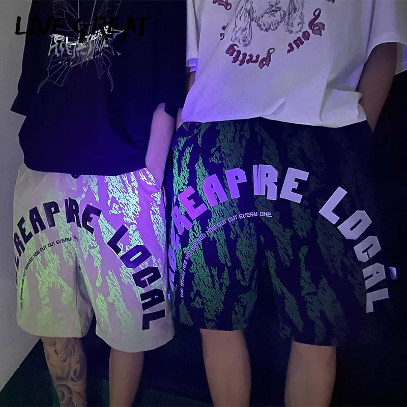 Quần Short Thể Thao Ống Rộng In Chữ Phản Quang Phong Cách Hip Hop Cho Nam