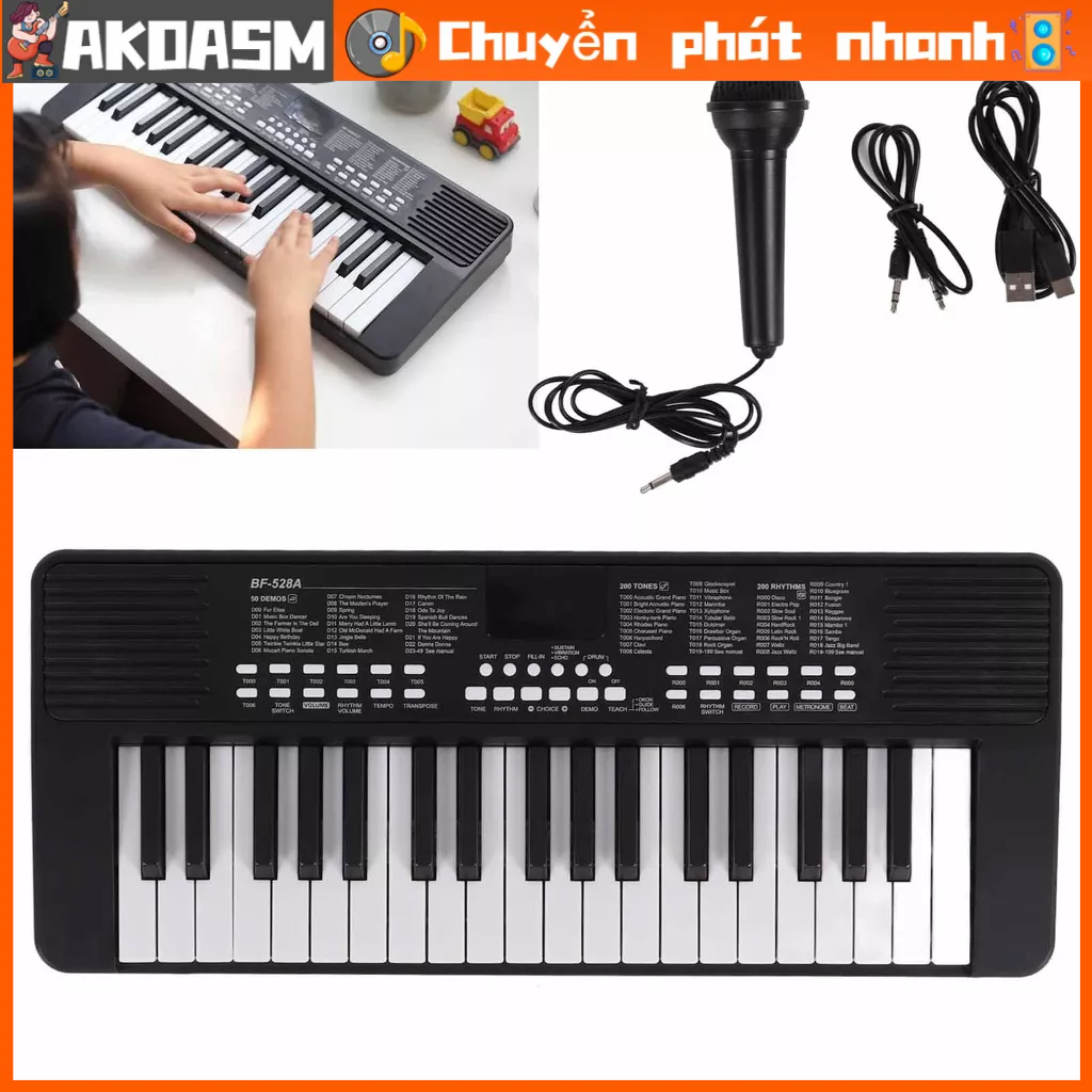 AKOASM Đàn piano có thể sạc lại bàn phím điện tử di động 37 với giắc cắm tai nghe Dụng cụ giáo dục