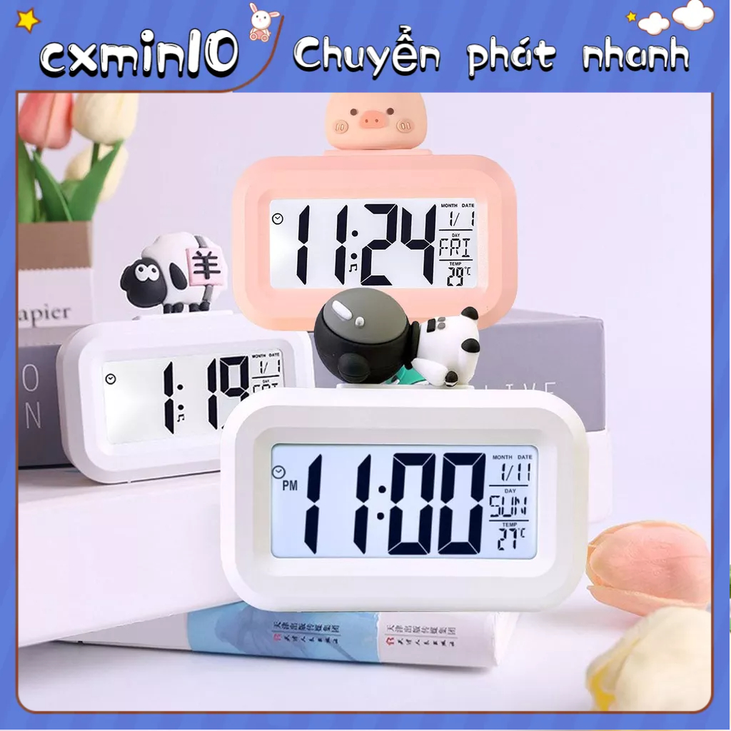 Onemore Đồng Hồ Điện Tử Hoạt Hình Dễ Thương Màn LED Để Bàn Báo Dữ Liệu Thời Gian Lịch Nhiệt Độ