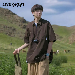  LIVE GREAT Áo Thun POLO Tay Ngắn Có Khóa Kéo Phong Cách Nhật Bản Thời Trang Mùa Hè Cho Nam 