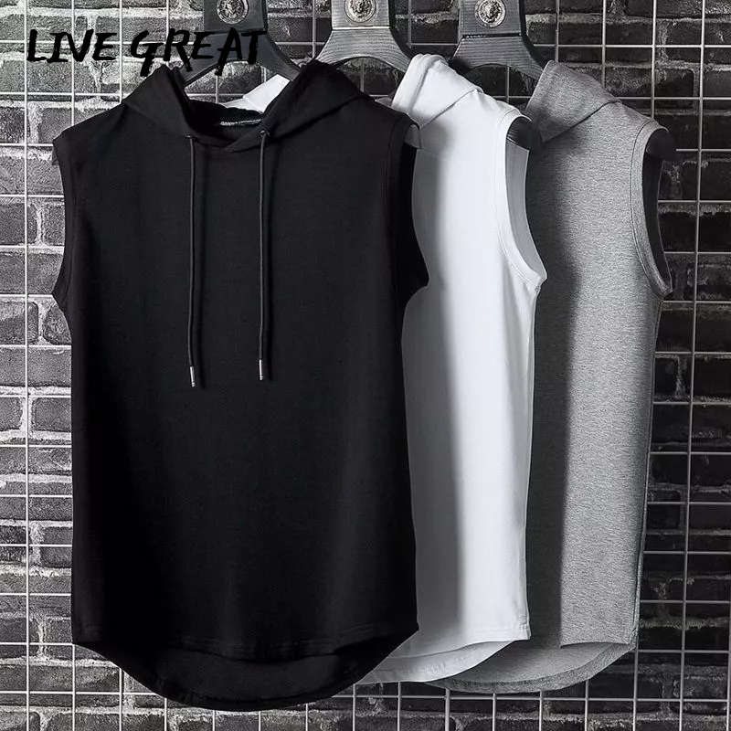 Áo hoodie LIVE GREAT không tay phong cách Hàn Quốc năng động trẻ trung dành cho nam