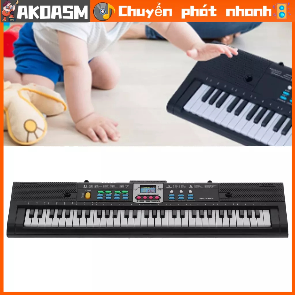 61Key Mini Electric Piano Đồ chơi phòng thu đa chức năng màu đen có micrô cho người mới bắt đầu AKOASM