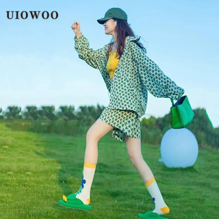 UIOWOO Set Áo Thun Dài Tay Và Quần ngắn ống rộng Thời Trang Mùa Hè Mới