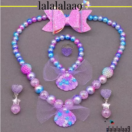 La-kids Set Vòng Tay Vòng cổ Ngọc Trai Hóa Trang Công Chúa Con Ốc Sên Công Chúa Cho Bé Gái