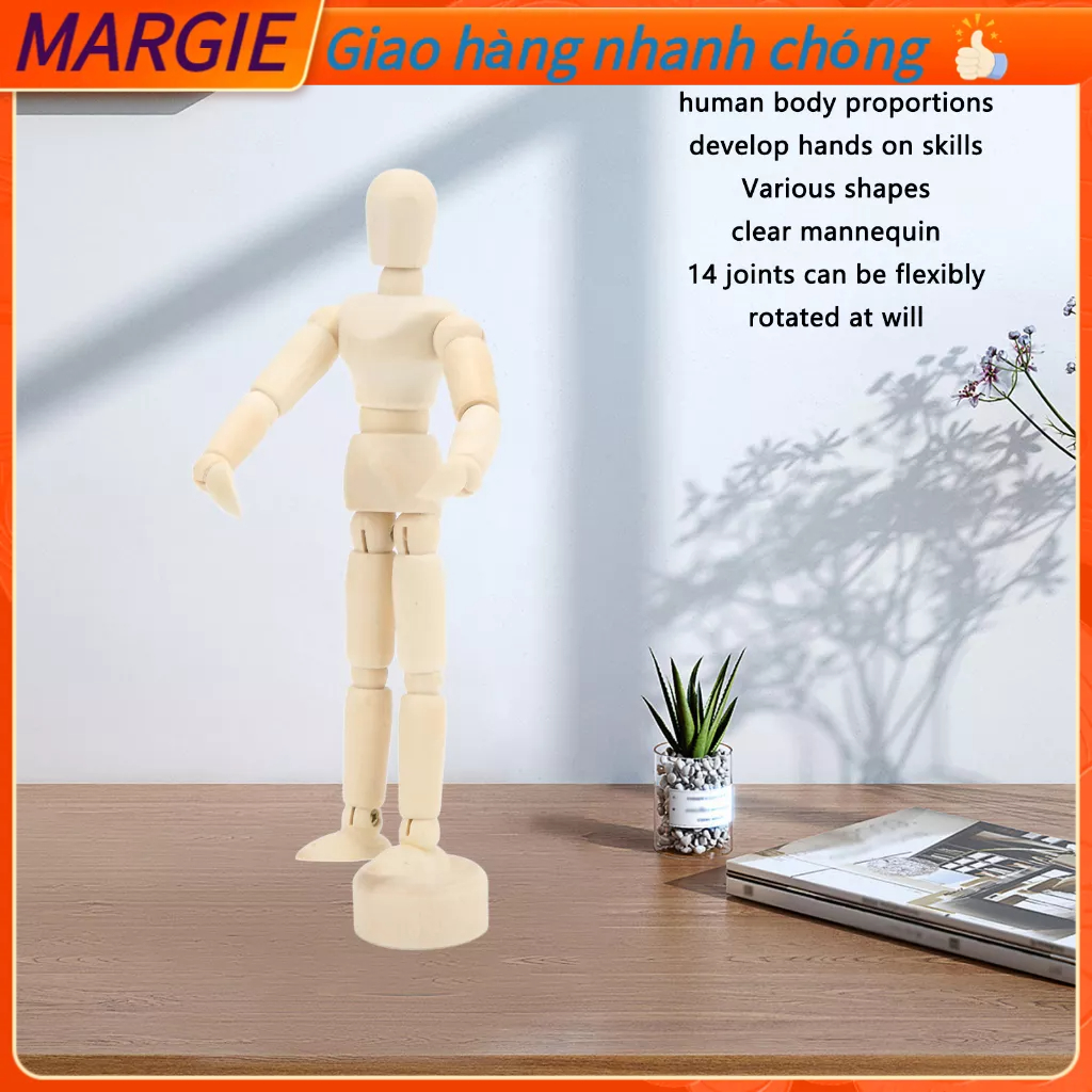 Đồ trang trí Người Bằng Gỗ Có Khớp Động Dùng Trang Trí Bàn Làm Việc, Ma Nơ Canh Bằng Gỗ 14 Khớp Xoay Dùng Vẽ Phác Thảo Nghệ Thuật / Vẽ Phác Thảo, Mô hình búp bê gỗ MARGIE D.