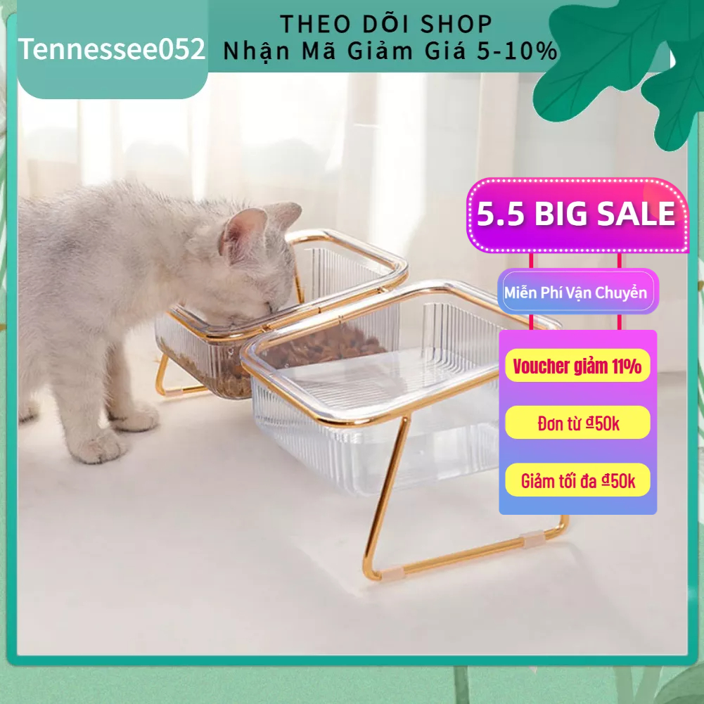 🌷Hàng HOT Bát ăn nghiêng Bát nước Nâng cao chống gù cho mèo chó trong suốt【Tennessee052】