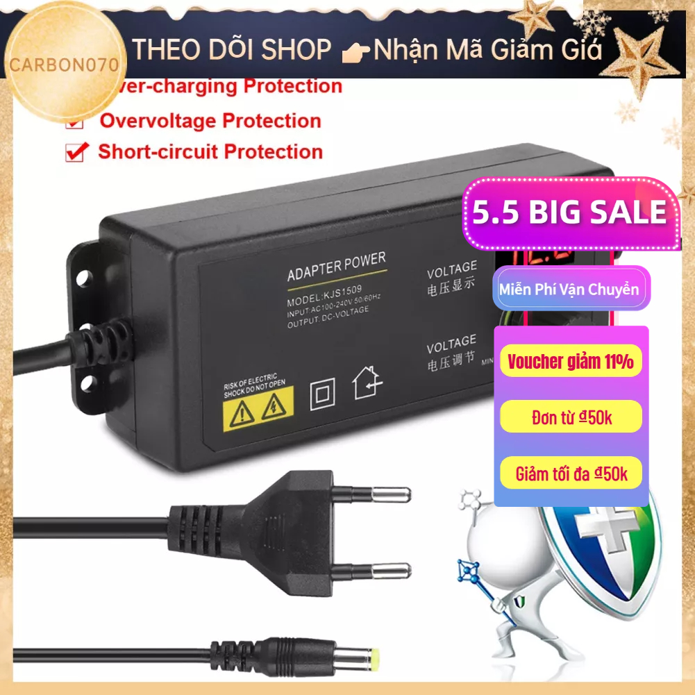 🌟Hàng Sẵn 60W 5A 3-12V Nguồn Adapter điều chỉnh điện áp / tốc độ / nhiệt độ EU 100-240V chất lượng tốt【Carbon070】