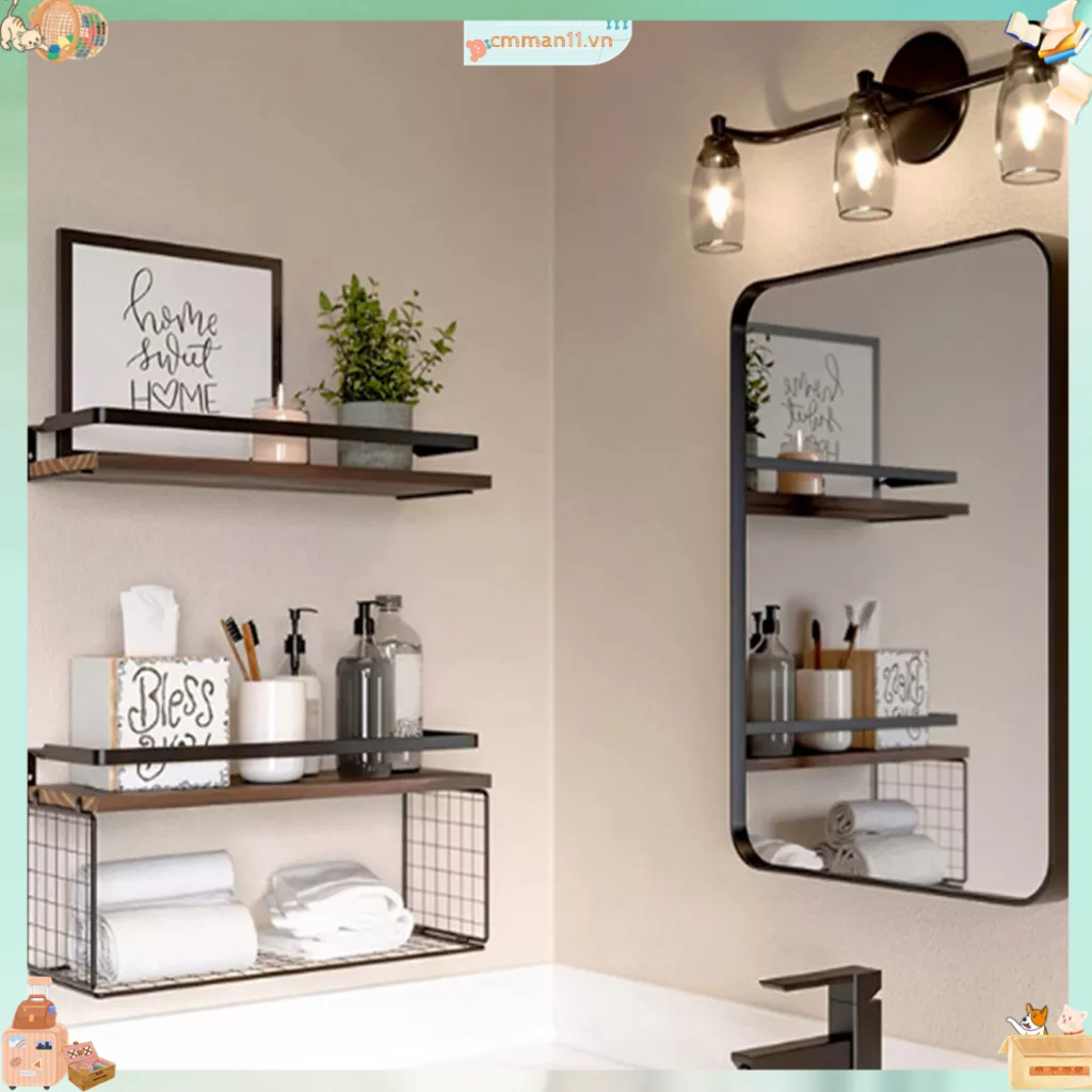Keep order 2 Bộ Kệ Lưu Trữ Treo Tường Phòng Tắm Dây Kim Loại Nổi Mộc Mạc Cho Văn Nhà Bếp