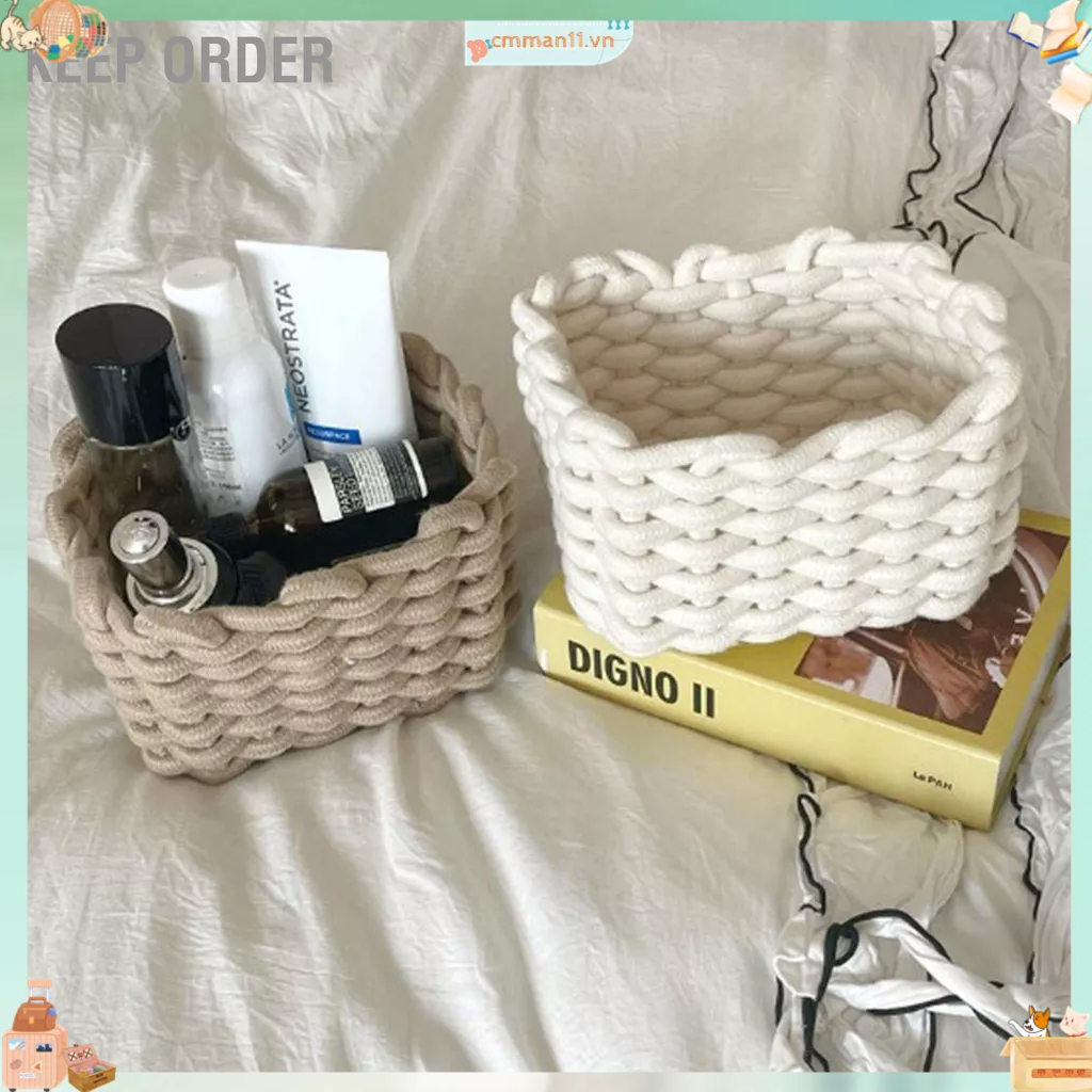 Keep order Giỏ Đựng Đồ Bằng Dây Bông Trắng Đơn Giản Để Bàn Tổ Chức Lưu Trữ Cho Chìa Khóa Ví Mỹ Phẩm cmman11.vn