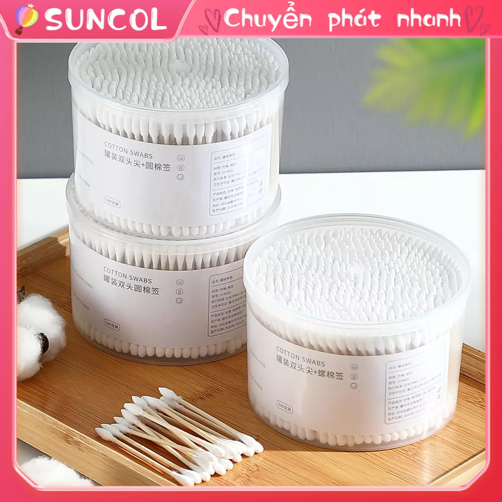 SUNCOL 500 Cái Bông Tăm Mỹ Phẩm Vệ Sinh Dùng Một Lần Đôi Kết Thúc Cho Gia Đình