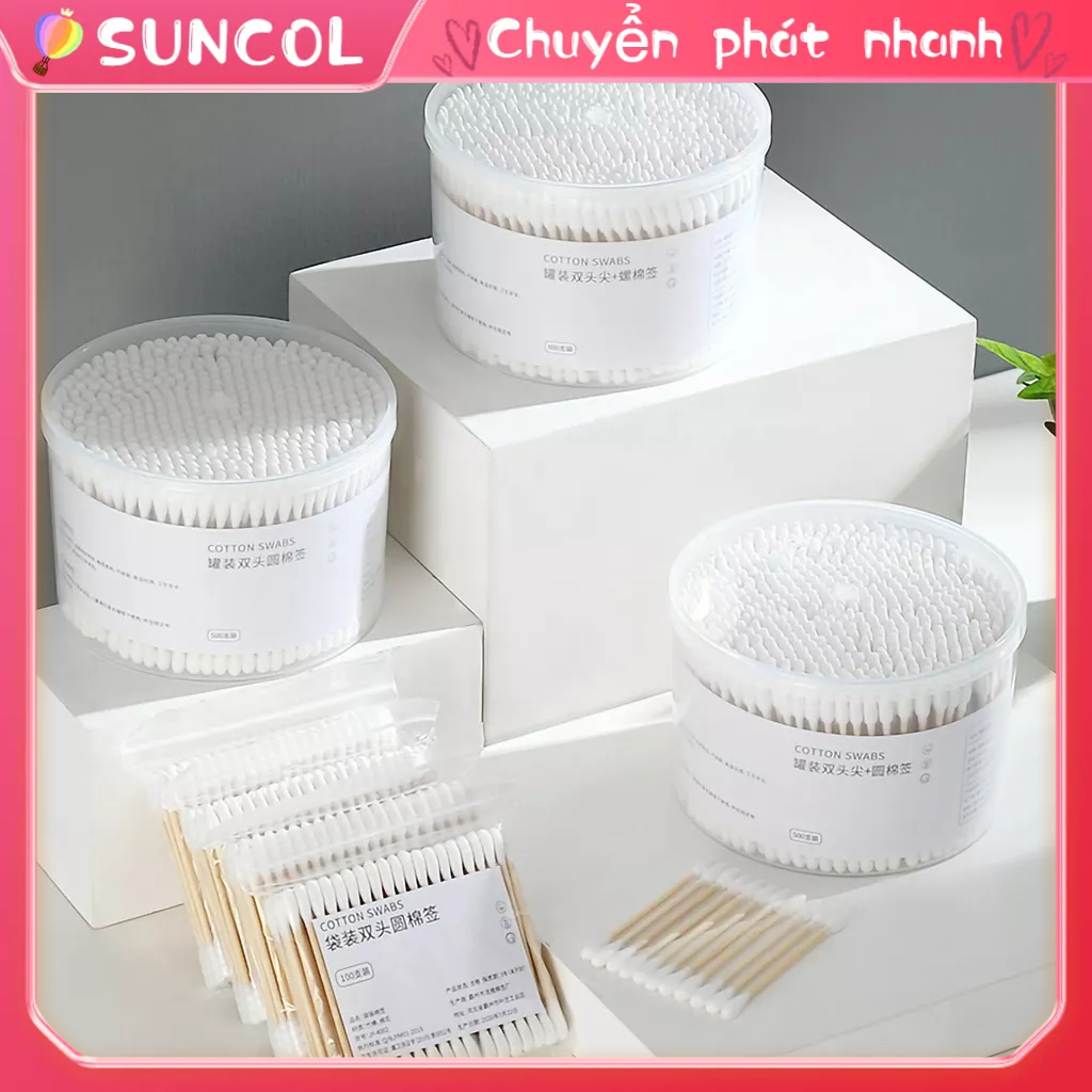 SUNCOL 500 Cái Bông Tăm Mỹ Phẩm Vệ Sinh Dùng Một Lần Đôi Kết Thúc Cho Gia Đình