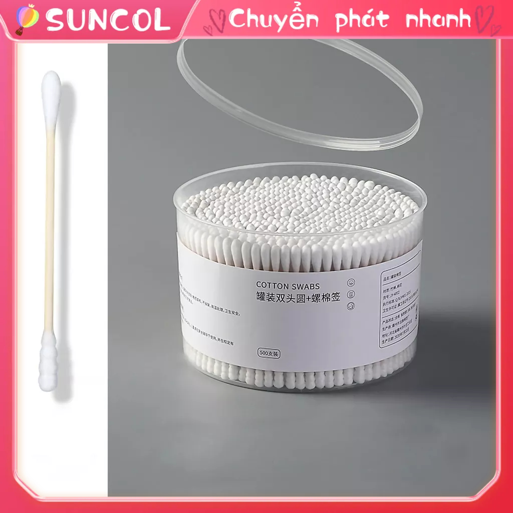 SUNCOL 500 Cái Bông Tăm Mỹ Phẩm Vệ Sinh Dùng Một Lần Đôi Kết Thúc Cho Gia Đình