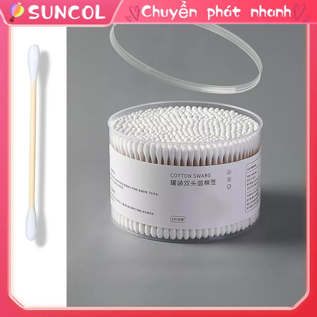 SUNCOL 500 Cái Bông Tăm Mỹ Phẩm Vệ Sinh Dùng Một Lần Đôi Kết Thúc Cho Gia Đình