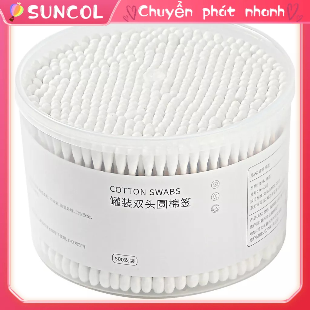 SUNCOL 500 Cái Bông Tăm Mỹ Phẩm Vệ Sinh Dùng Một Lần Đôi Kết Thúc Cho Gia Đình