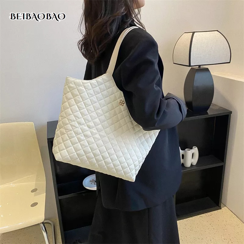 BEIBAOBAO Túi tote Đeo Vai Màu Trơn Họa Tiết Kim Cương Sức Chứa Lớn Hợp Thời Trang Cho Nữ