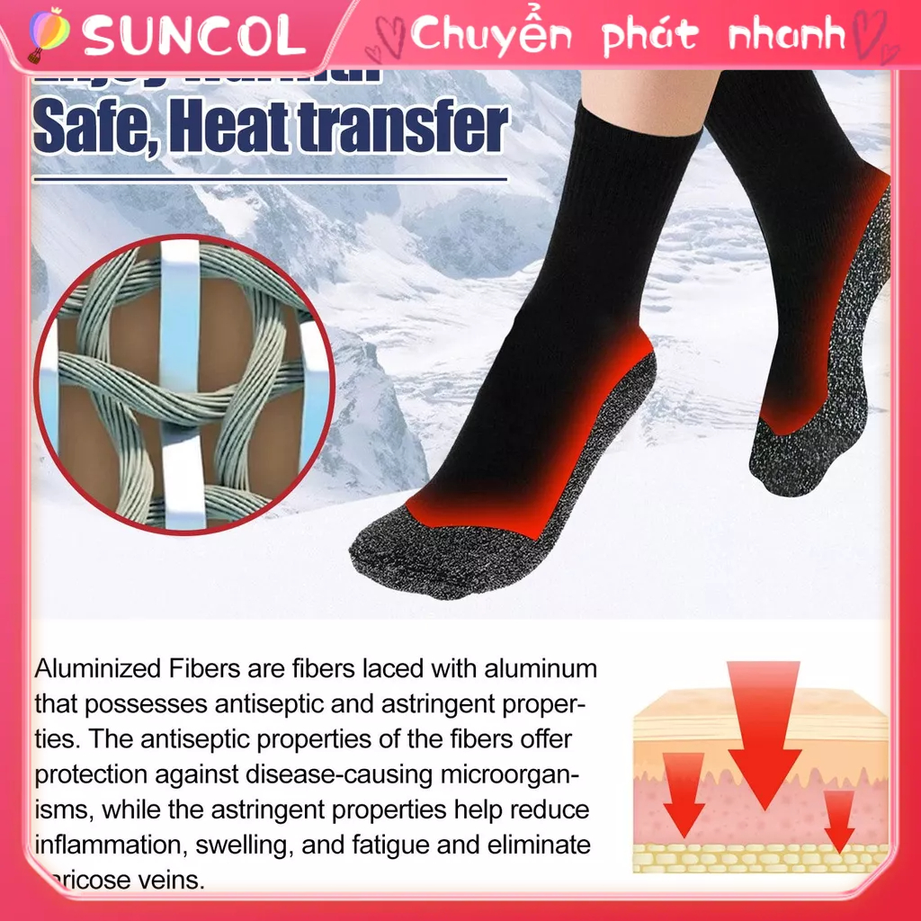 SUNCOL Vớ Tự Sưởi Ấm 35 Độ C Nhiệt Sợi Aluminized Dày Làm Nóng Tất Cho Thời Tiết Lạnh