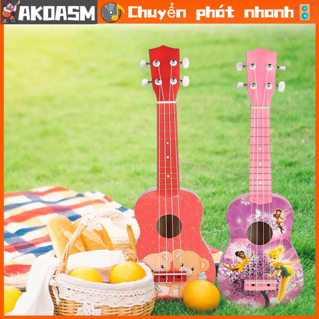 AKOASM Đàn Ukulele gỗ nguyên khối 2 màu 21 inch với hoa văn đáng yêu dành cho quà tặng bé gái