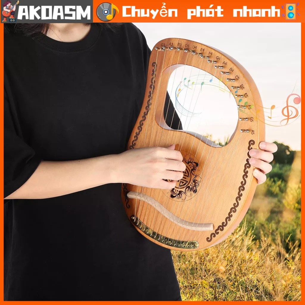 AKOASM Đàn Hạc 16 Dây Di Động Nhỏ Gỗ Gụ Okoman Nhạc Cụ Cho Người Mới Bắt Đầu HP‑16