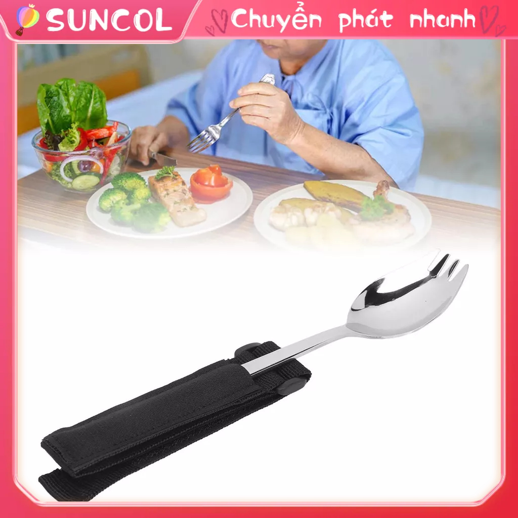SUNCOL Thích Ứng Muỗng Nĩa Chống Trơn Trượt Tay Cầm Có Trọng Lượng Bằng Thép Không Gỉ Dao Kéo Cho Người Khuyết Tật Dây Đeo Run Viêm Khớp