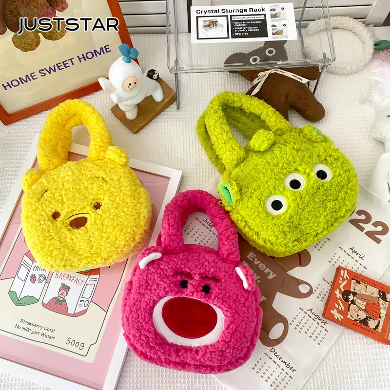 JUSTSTAR Túi Xách Lông Nhung Kích Cỡ Lớn Hoạ Tiết Hoạt Hình Xinh Xắn Dành Cho Nữ