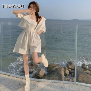 Bộ đồ hai mảnh UIOWOO gồm áo liền quần và áo khoác ngắn tay thời trang mùa hè 2023 dành cho nữ (Có bán lẻ)