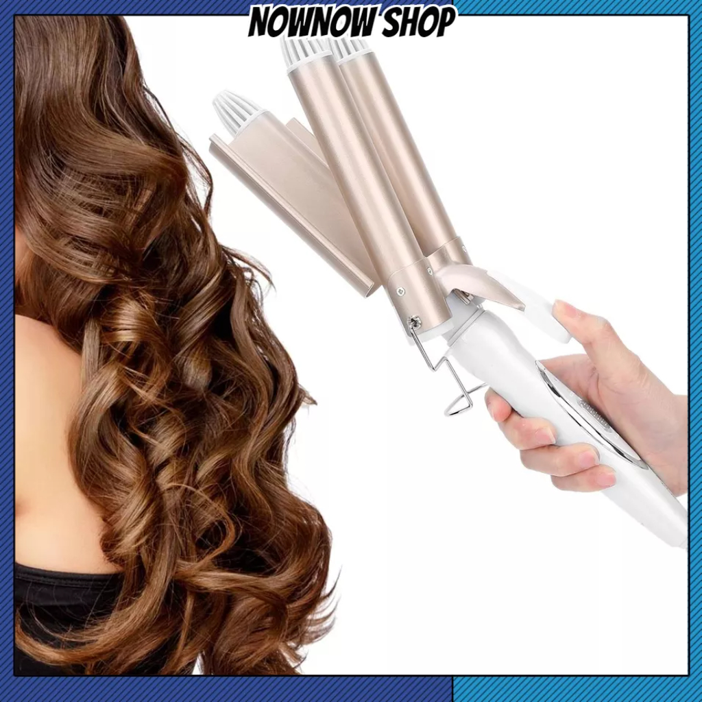 NOWNOW SHOP Máy Uốn Tóc Bằng Gốm Tourmaline 3 Thùng Điện 25Mm Phích Cắm Châu Âu 220V