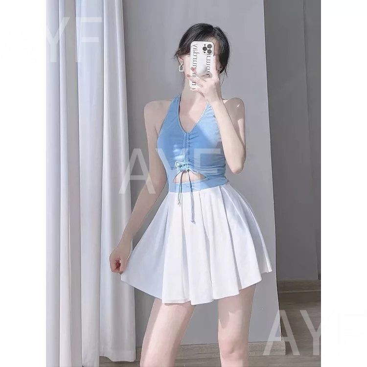 Bộ Đồ Bơi Sát Nách Rút Dây Màu Xanh Sữa Phong Cách Hàn Quốc Mới Cho