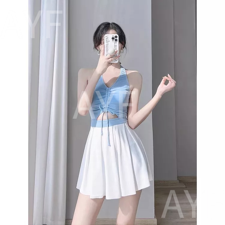 Bộ Đồ Bơi Sát Nách Rút Dây Màu Xanh Sữa Phong Cách Hàn Quốc Mới Cho