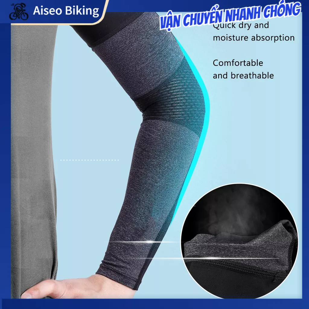 Aiseo Biking Tay áo chống nắng UV Công thái học Độ đàn hồi cao Thoáng khí Nhanh khô Hấp thụ độ ẩm cho thể thao
