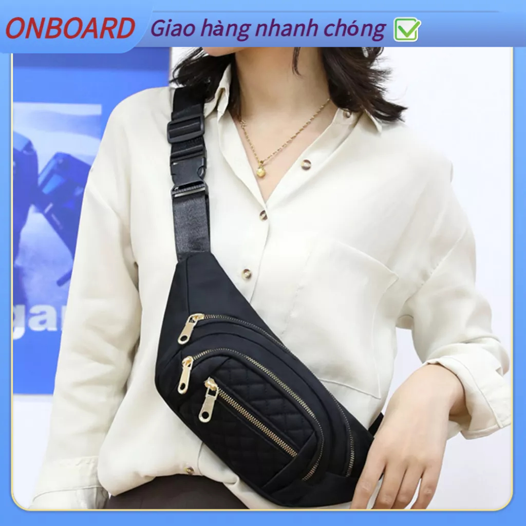 Túi đeo chéo vải canvas phong cách Hàn Quốc, Phụ Nữ Hông Đen Mịn Dây Kéo Di Động Chống Nước Thắt Lưng Túi Du Lịch Thể Thao Ngoài Trời OnBoard N.