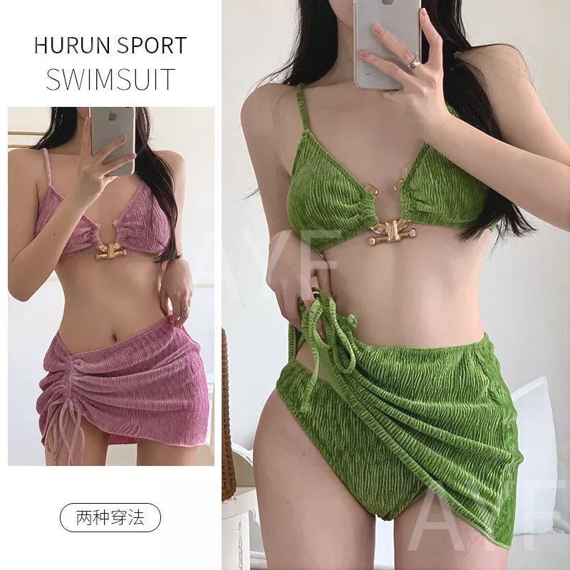 Bộ đồ bơi mới Sexy Velvet Vải co giãn đầy đủ ba mảnh