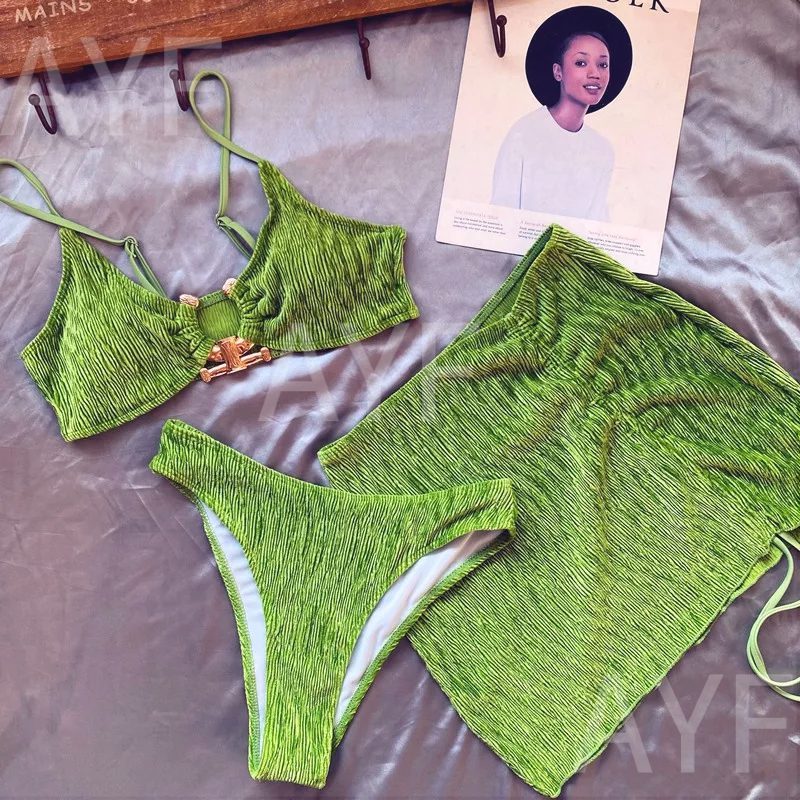 Bộ đồ bơi mới Sexy Velvet Vải co giãn đầy đủ ba mảnh