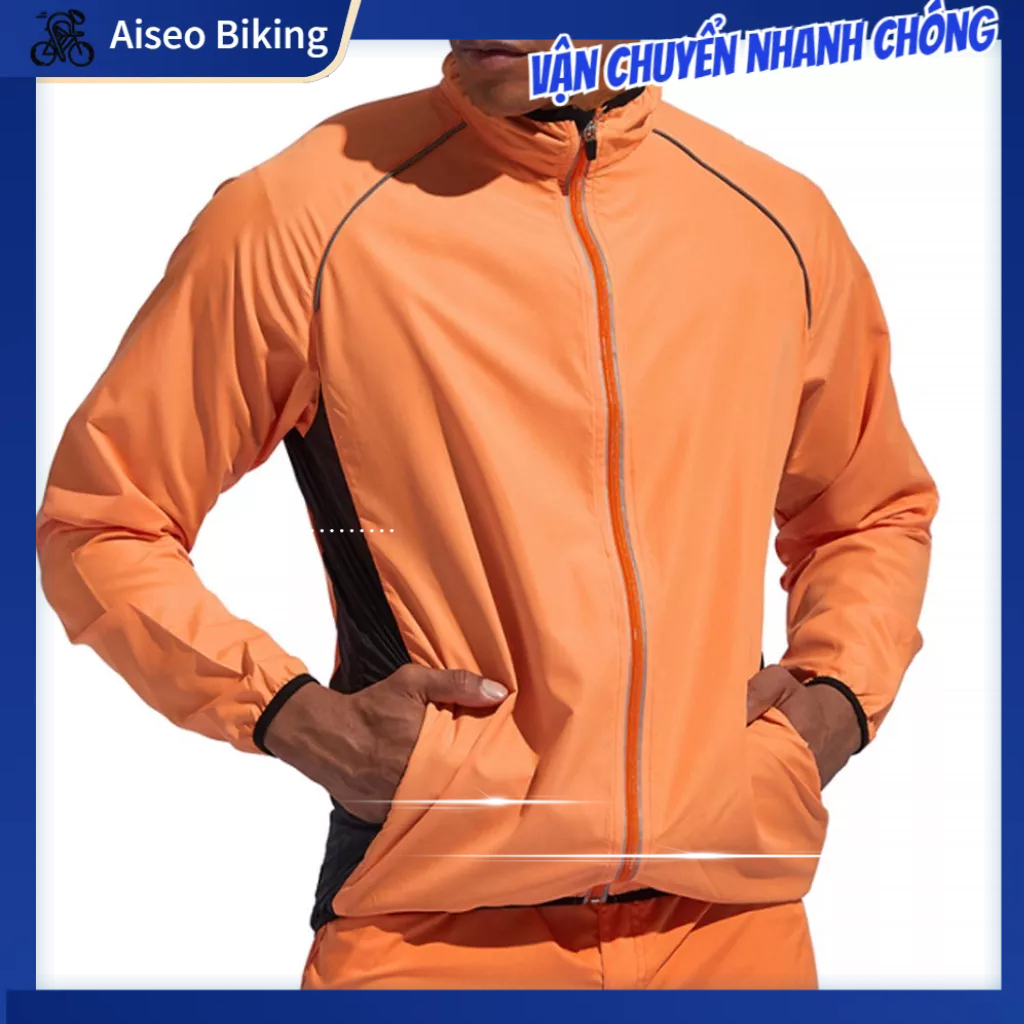 Aiseo Biking Trainning Áo Khoác Thường Mềm Chống Thấm Nước Dài Tay Thoáng Khí Đạp Xe Dành Cho Chạy Bộ Câu Cá Nam Nữ Màu Cam