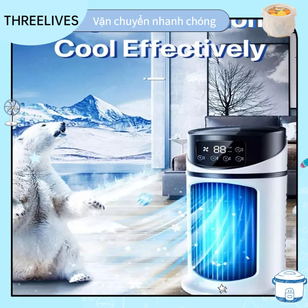 Quạt Điều Hòa Mini Di Động Đa Năng Không Khí Quạt Nước Làm Mát Cho Văn Phòng Gia Đình THREELIVES