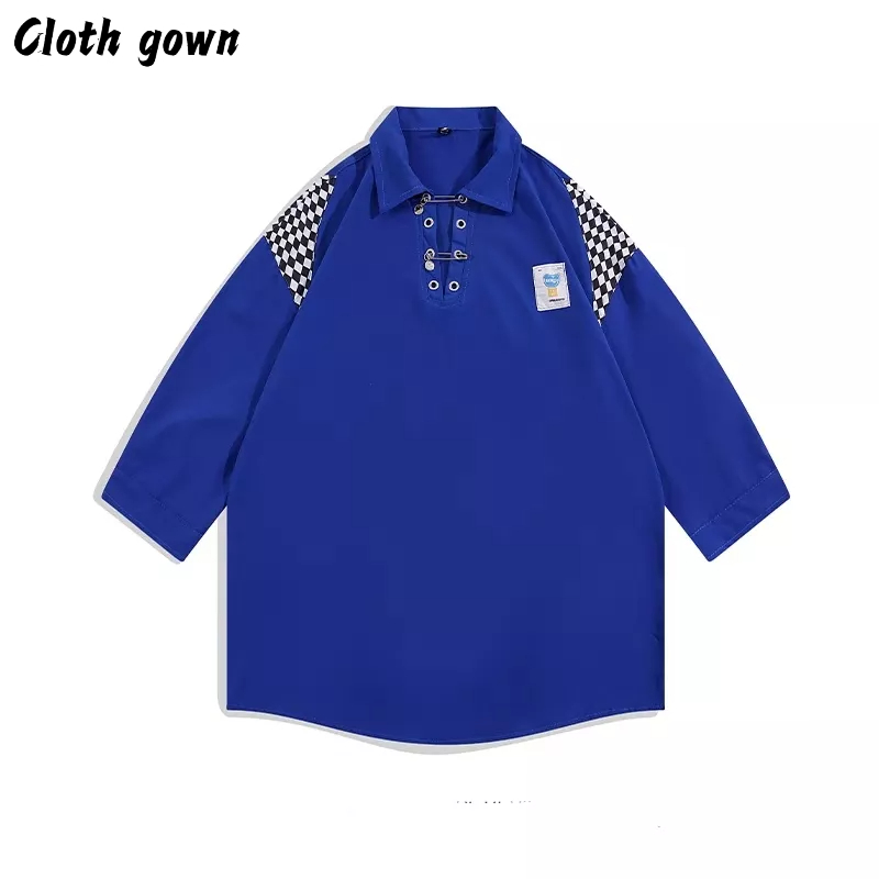 Áo Sơ Mi polo Tay Ngắn Thiết Kế Đục Lỗ Họa Tiết Bàn Cờ niche Cá Tính Dễ Phối Đồ Cho Nam