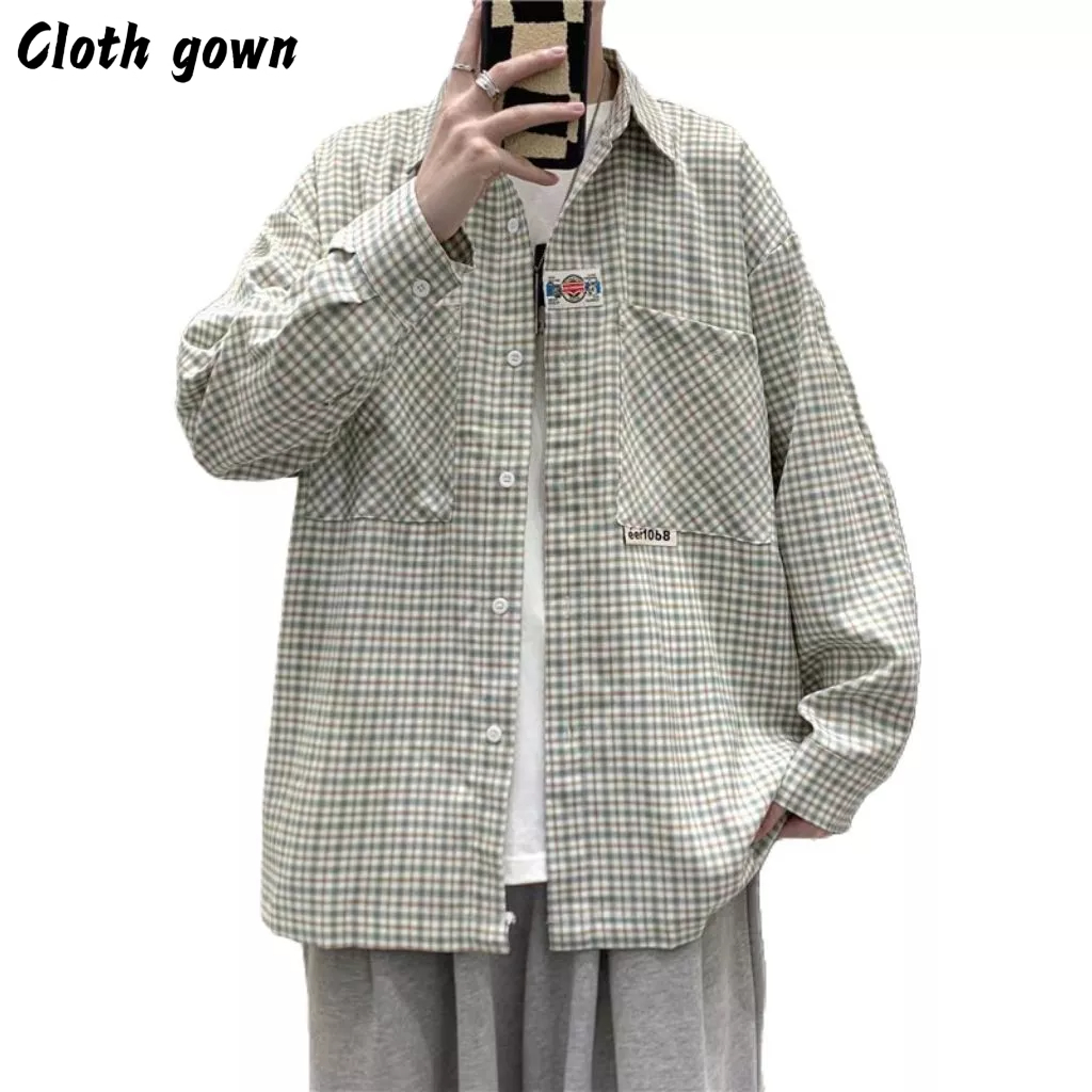 Áo sơ mi Cloth gown tay dài dáng rộng họa tiết sọc caro phong cách Nhật Bản thời trang cho nam và nữ