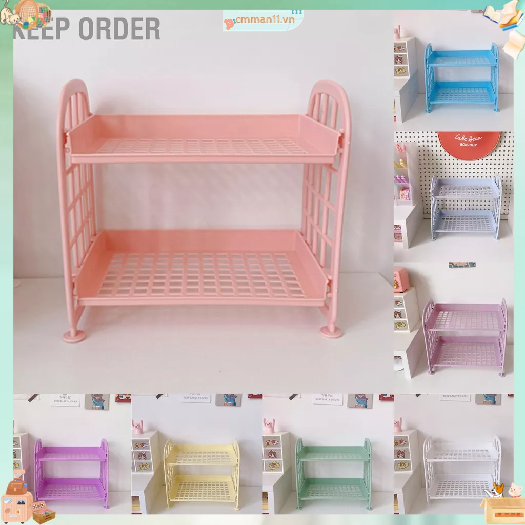 Keep order Kệ máy tính để bàn 2 lớp Thiết kế lan can bên có thể gập lại Xếp chồng hai mỹ phẩm Giá đỡ lưu trữ văn phòng cmman11.vn