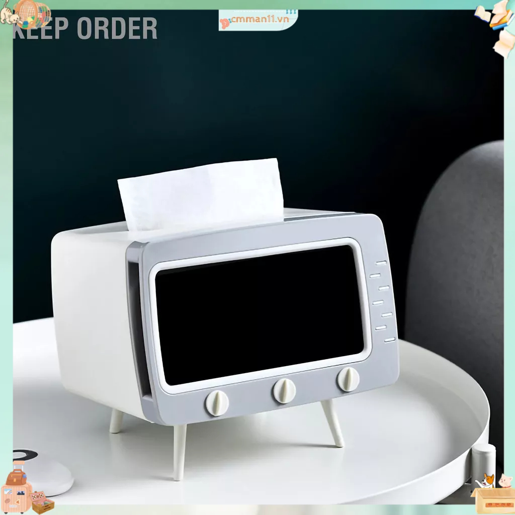 Keep order Hộp đựng khăn giấy lưu trữ hình TV có giá treo điện thoại tại nhà Kệ đa năng