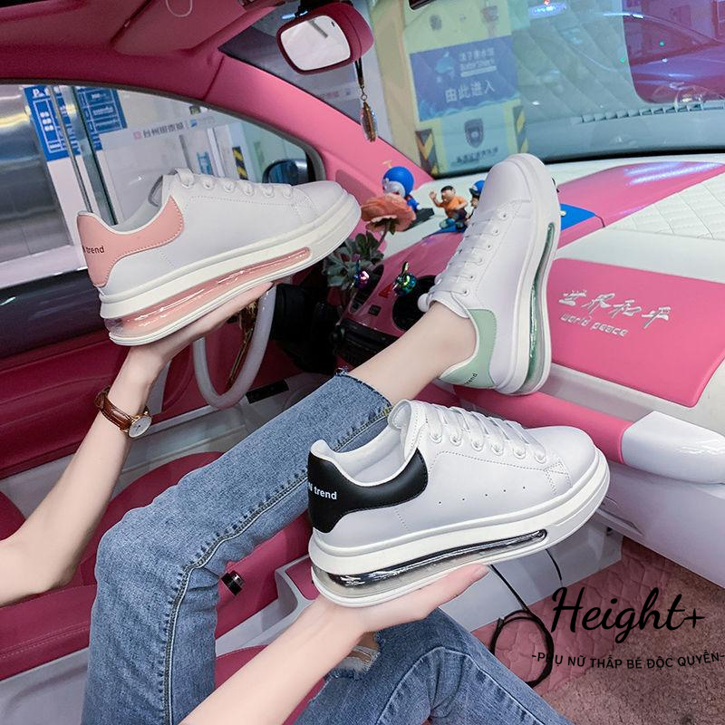 【Height+】Giày Thể Thao Da Đế Dày 4cm Màu Trắng Thời Trang Mùa Xuân Cho Nữ giày thể thao nữ giày nữ