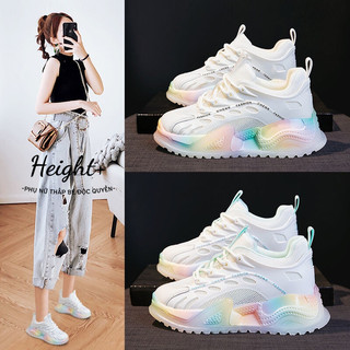 Giày sneaker đế dày 7cm phối lưới thoáng khí thời trang 2023 cho nữ