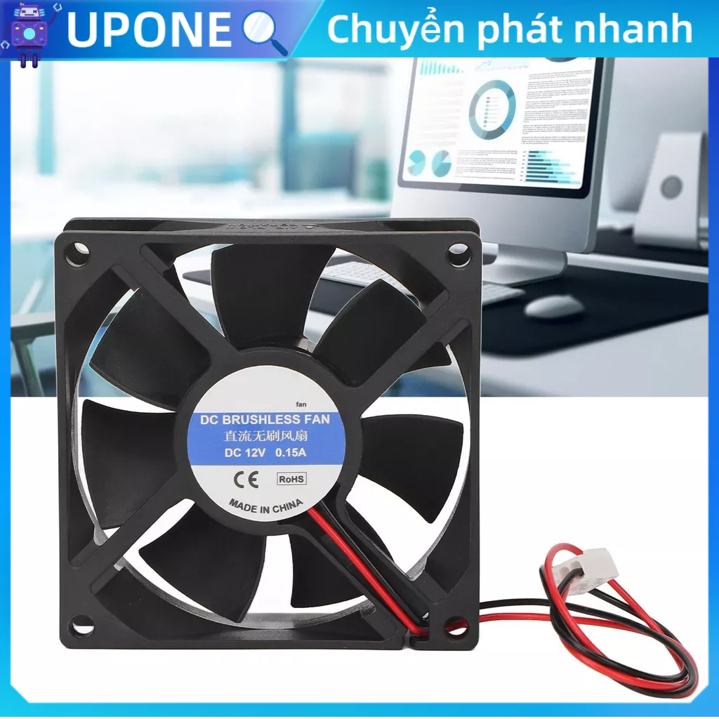 UPONE Quạt Làm Mát CPU 80mm Yên Tĩnh Đầu Nối 3Pin Đen ABS Cài Đặt Dễ Dàng Máy Tính cho Khung