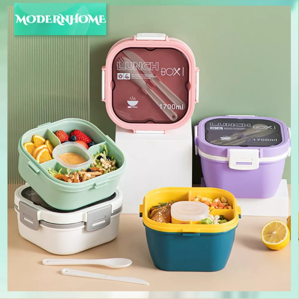 ModernHome Hộp đựng salad bằng nhựa 2 lớp an toàn cho lò vi sóng thức ăn trưa di động Giảm mỡ trái cây dã ngoại thực phẩm nhẹ nhân viên văn phòng