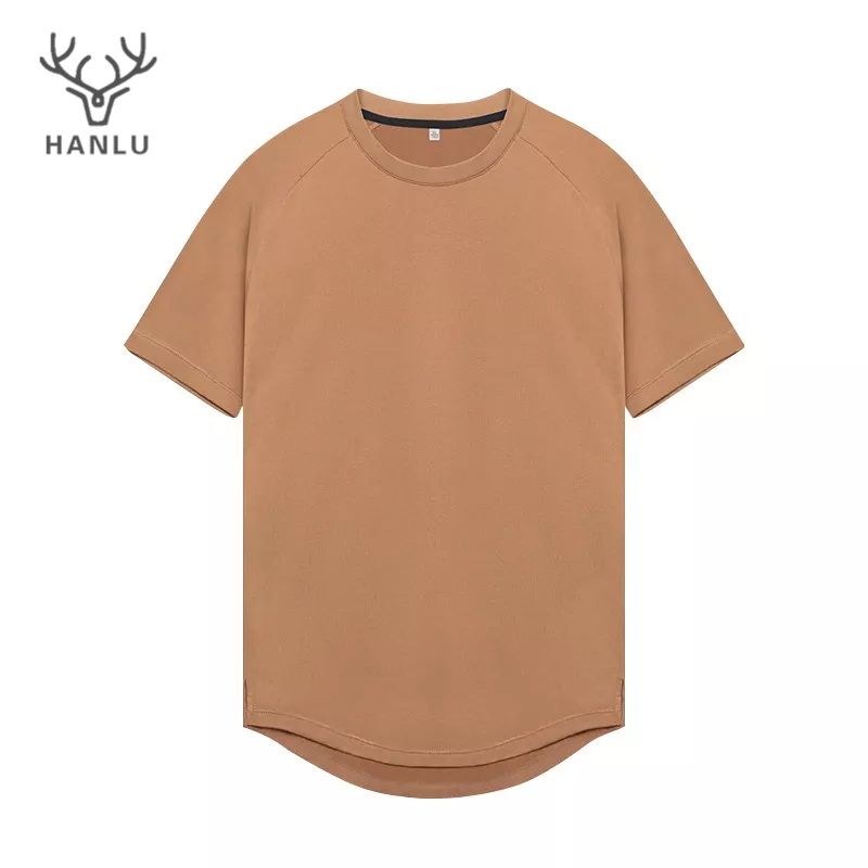 HANLU Áo Thun Thể Thao Tay Ngắn Cổ Tròn Bằng Lụa Lạnh Màu Trơn Xẻ Tà Thời Trang Mới Cho Nam