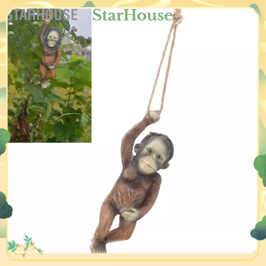 StarHouse Bức tượng treo khỉ con chạm khắc tinh tế Nhựa nâu Tác phẩm điêu cho cây cối trong vườn