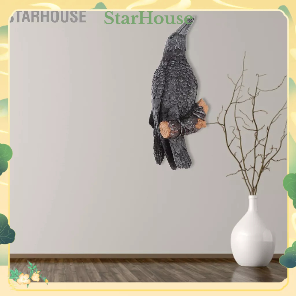 StarHouse Con Quạ Vật Trang Trí Treo Tường Nhựa Vườn Điêu Khắc Cho Sân Mái Hiên Cao Màu Đen