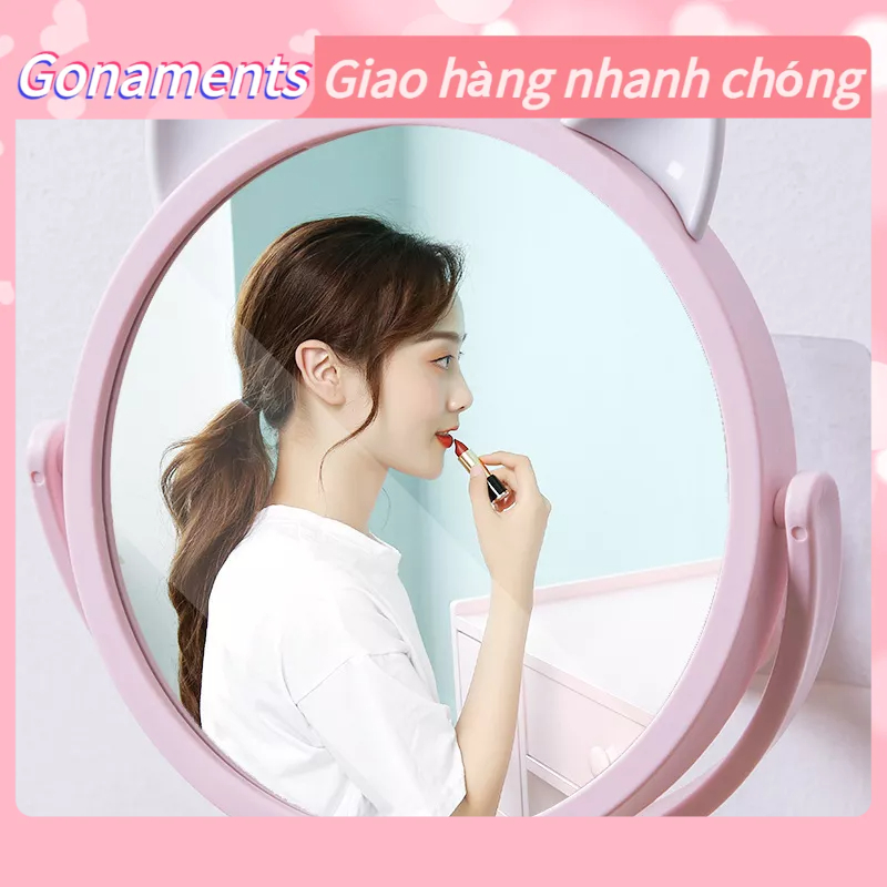 Gương trang điểm, gương soi di động dòng thấp 2 mặt xoay 360 độ, Gương trang điểm Đường kính 16 5cm Hình ảnh rõ nét mỹ phẩm treo tường cho phòng tắm Gonaments F.
