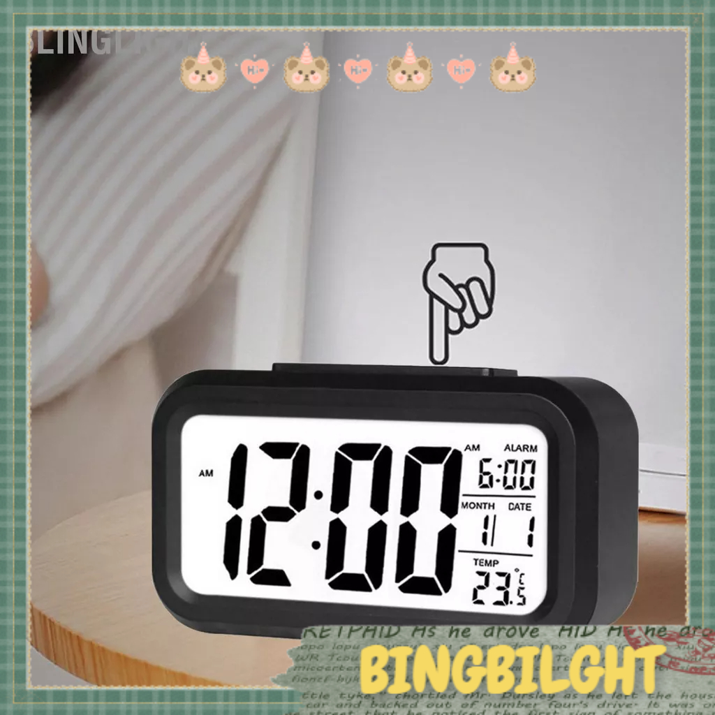 Blinglight Đồng hồ báo thức điện tử Đèn LED thông minh có thể sạc lại kỹ thuật số Học sinh Trẻ em Quà tặng sáng tạo Pin đen Tiếng Anh