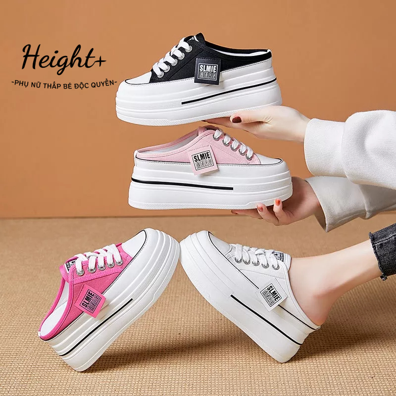 【Height+】Dép Sục Tăng Chiều Cao 7.5cm Bằng Vải Bạt Thoải Mái Thời Trang Mùa Hè Hàng Mới 2023