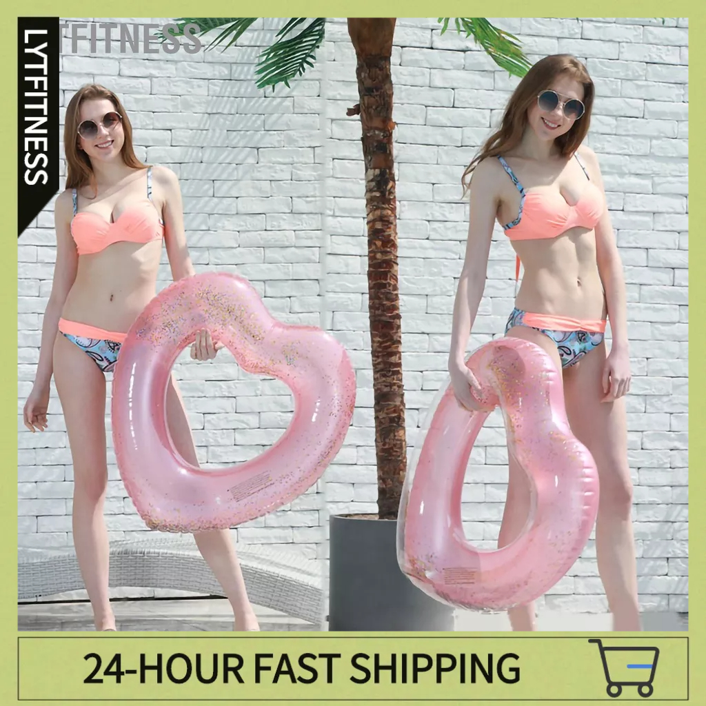 LYTFitness Hoa Hồng Vàng Kim Sa Lấp Lánh Hình Trái Tim Vòng Bơi Bơm Hơi Phao Cho Trẻ Em Người Lớn